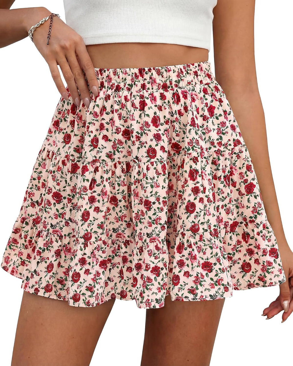 Floral High Waist Tiered Mini Skort With Shorts