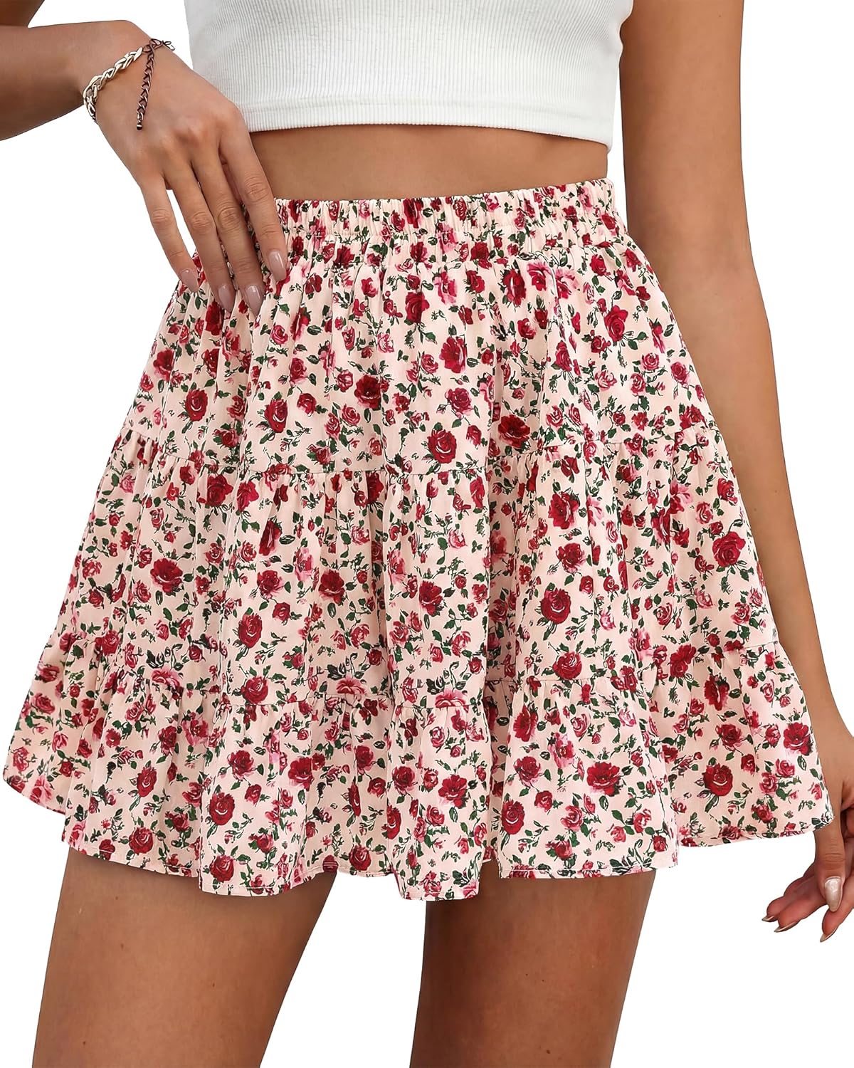 Floral High Waist Tiered Mini Skort With Shorts