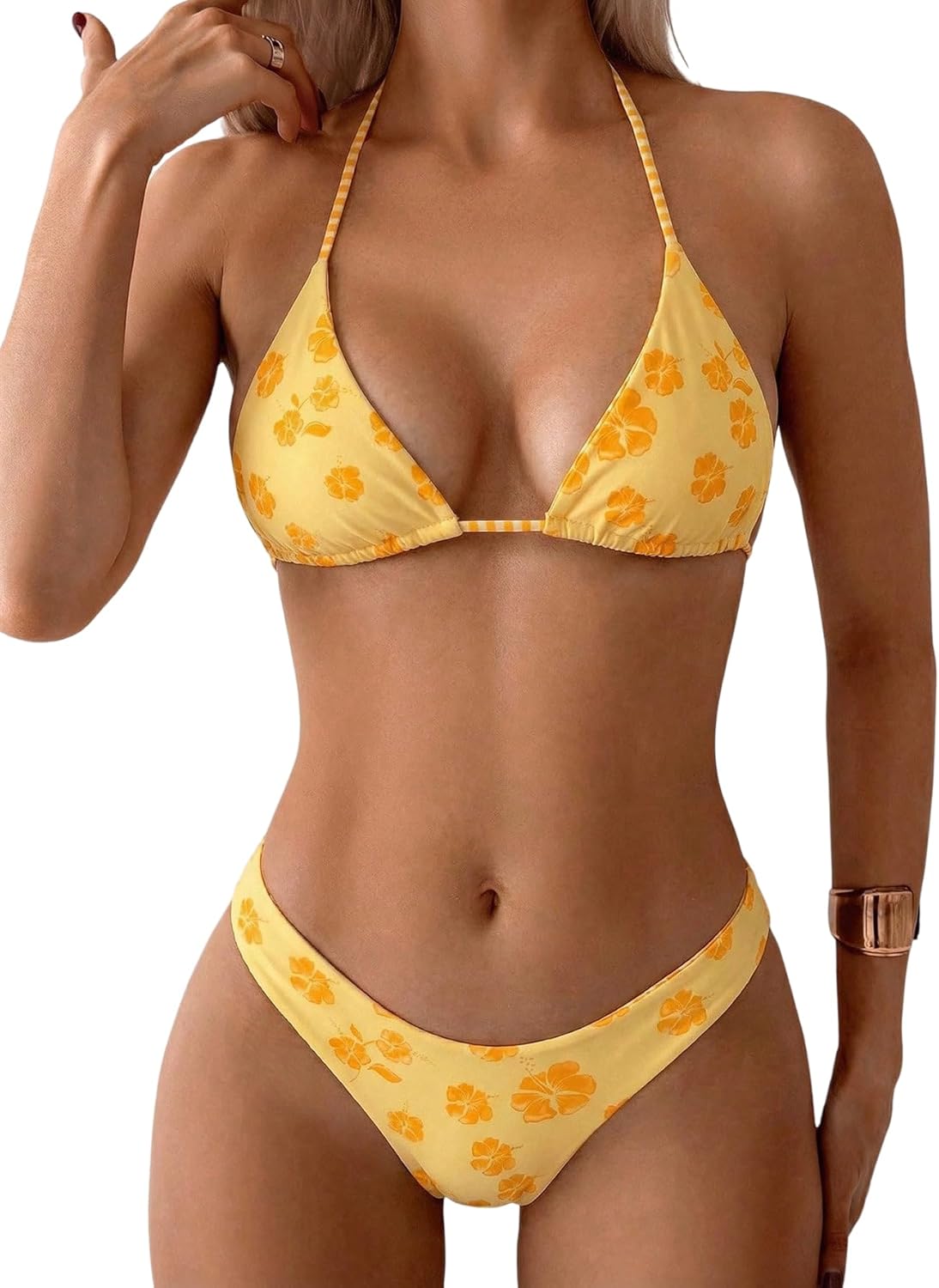 Floral Polka Dot Bikini Set Women Triangle High Cut Swimwear