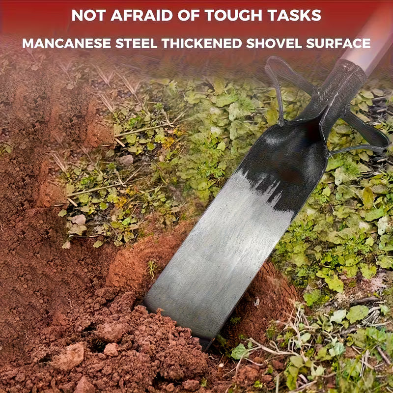 Non-Electric Manual Digging Shovel Heavy-Duty Manganese Steel Thickened Blade Quenched Hardened Edge Solid Wood Handle Welded Solid Structure Suitable for Root Breaking, Soil Loosening Agricultural Farm Tree Planting And Transplanting Tools