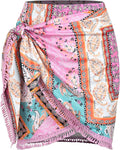 Boho Print Tie Side Mini Skirt Women Slit Tassel Beach Skirt