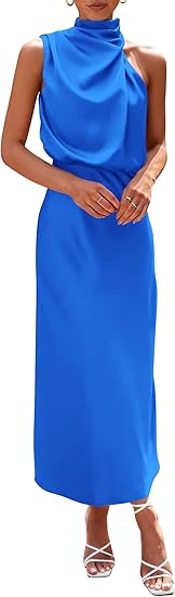 Satin Mock Neck Sleeveless Maxi Party Dress