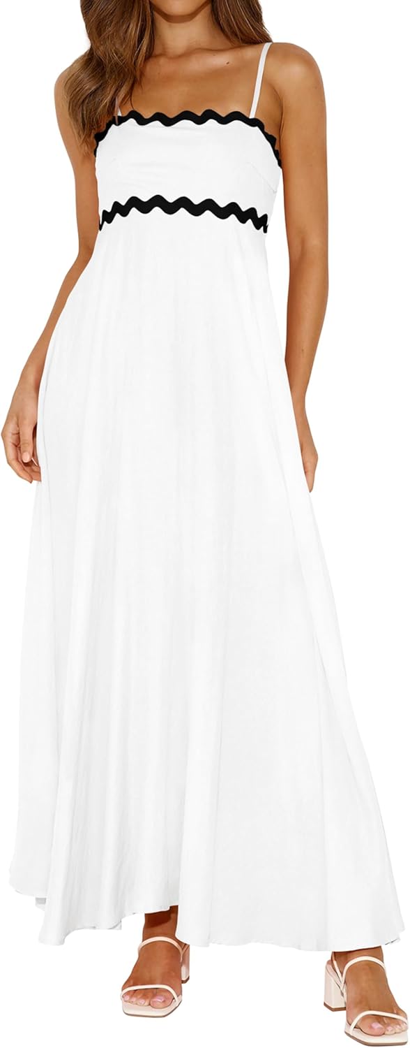 Spaghetti Strap Smocked Maxi Dress Women Casual Boho Beach Long Sundress