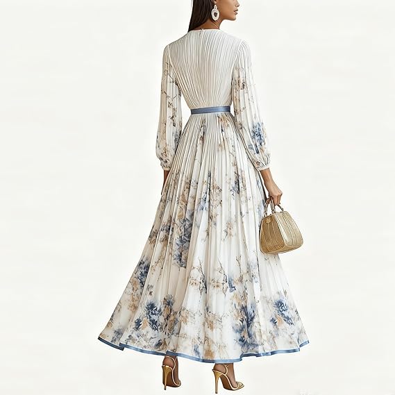 Elegant 2026 Floral Puff Sleeve Women Maxi Dress