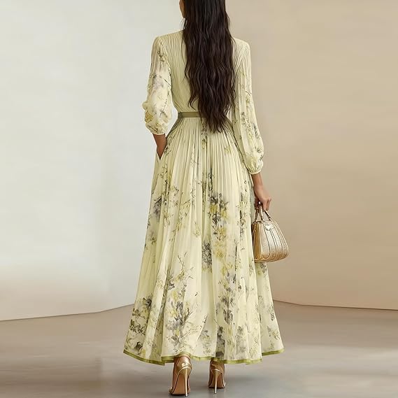 Elegant 2026 Floral Puff Sleeve Women Maxi Dress