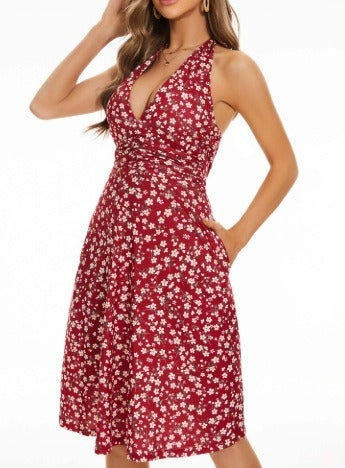 Women’s Summer Sundress – Halter Neck Elastic Waist Mini Dress