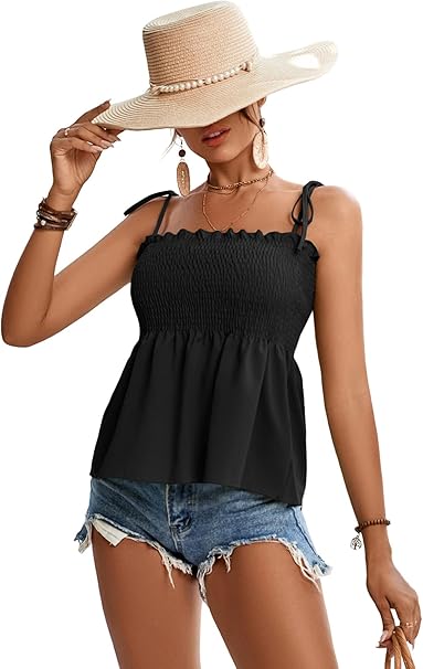 Tie Shoulder Ruffle Peplum Cami Blouse