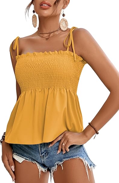 Tie Shoulder Ruffle Peplum Cami Blouse
