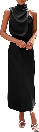 Satin Mock Neck Sleeveless Maxi Party Dress