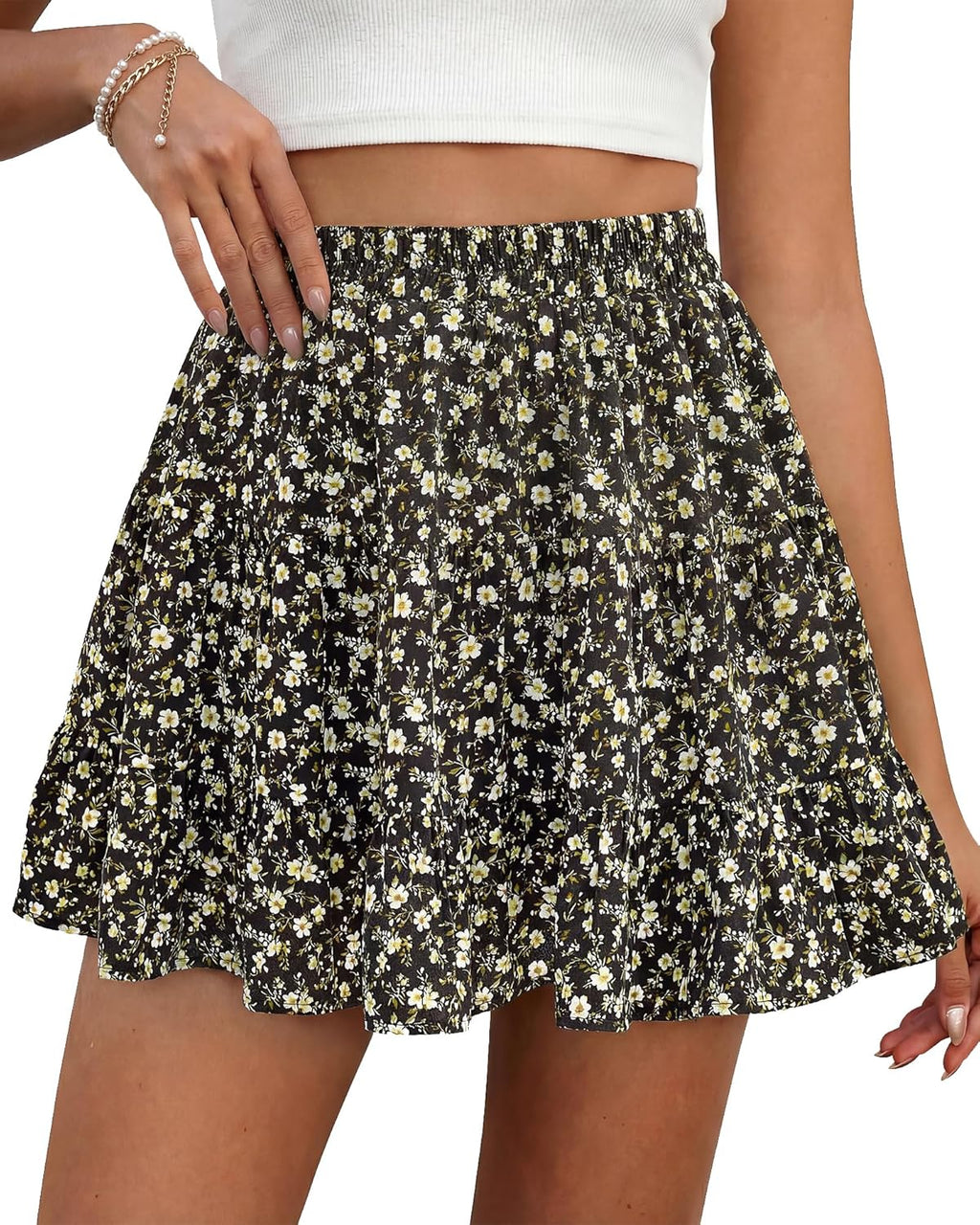 Floral High Waist Tiered Mini Skort With Shorts