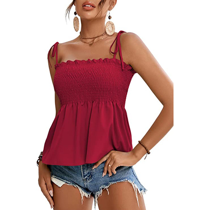 Tie Shoulder Ruffle Peplum Cami Blouse