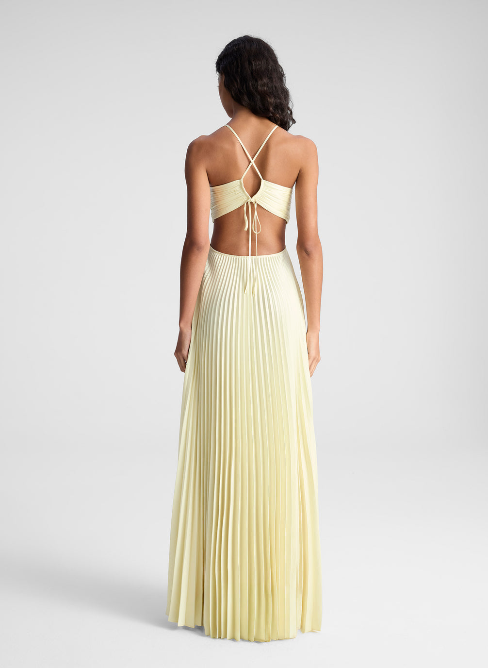 Halter Cut Out Pleated Satin Long Dress