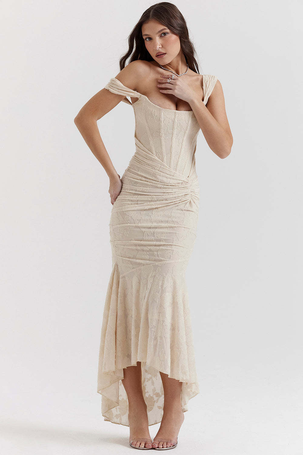 Sleeveless One Shoulder Fishbone Dress