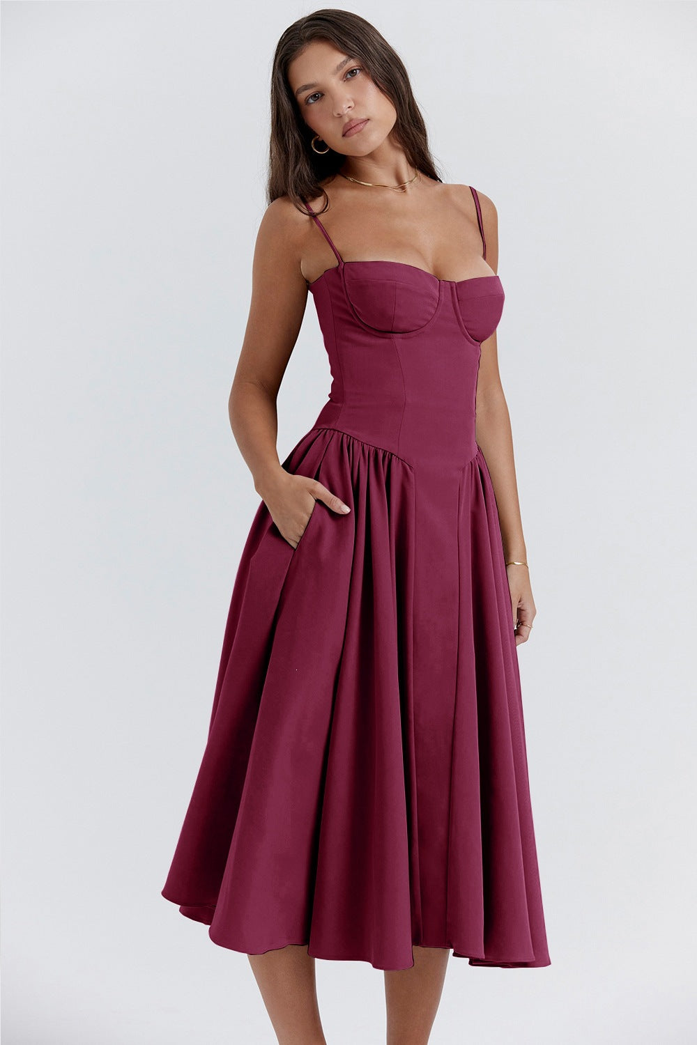Cami Waisted Flared Swing Maxi Dress