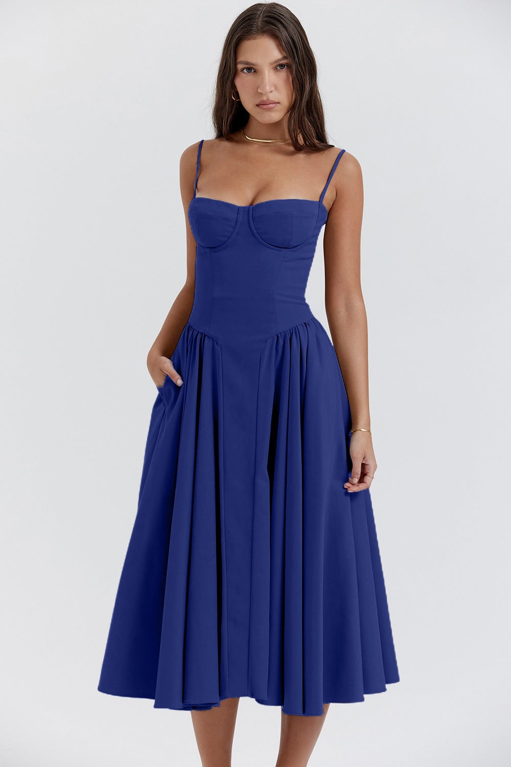 Cami Waisted Flared Swing Maxi Dress