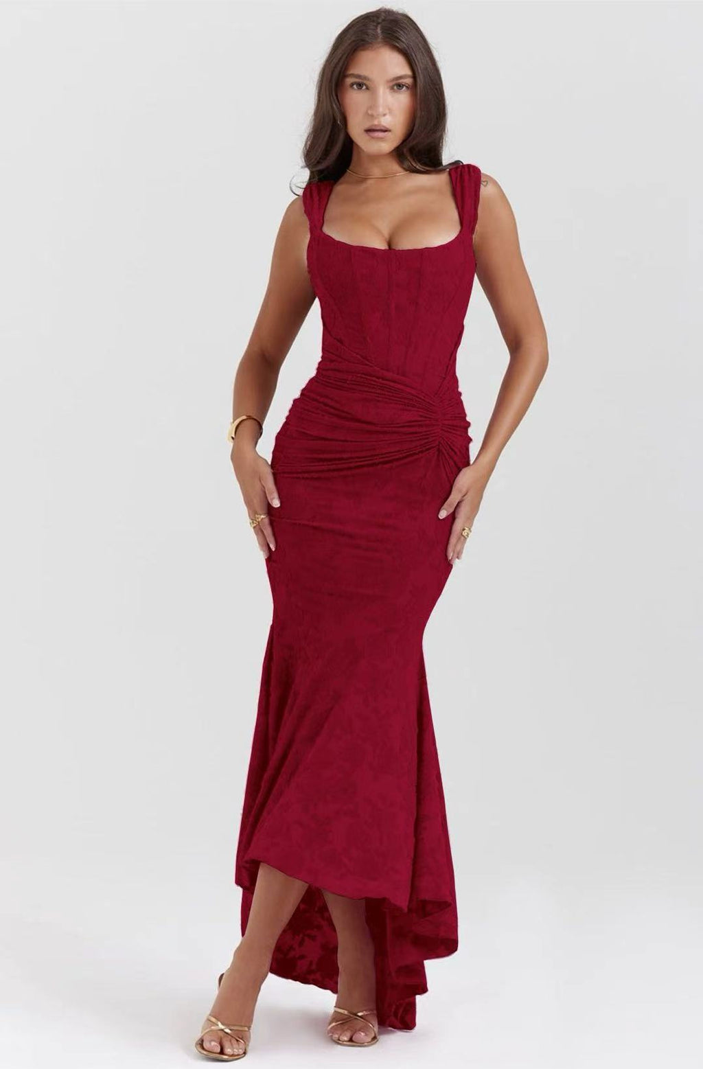 Sleeveless One Shoulder Fishbone Dress