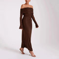 Off-Shoulder Long Sleeve Rhinestone Slim Dress