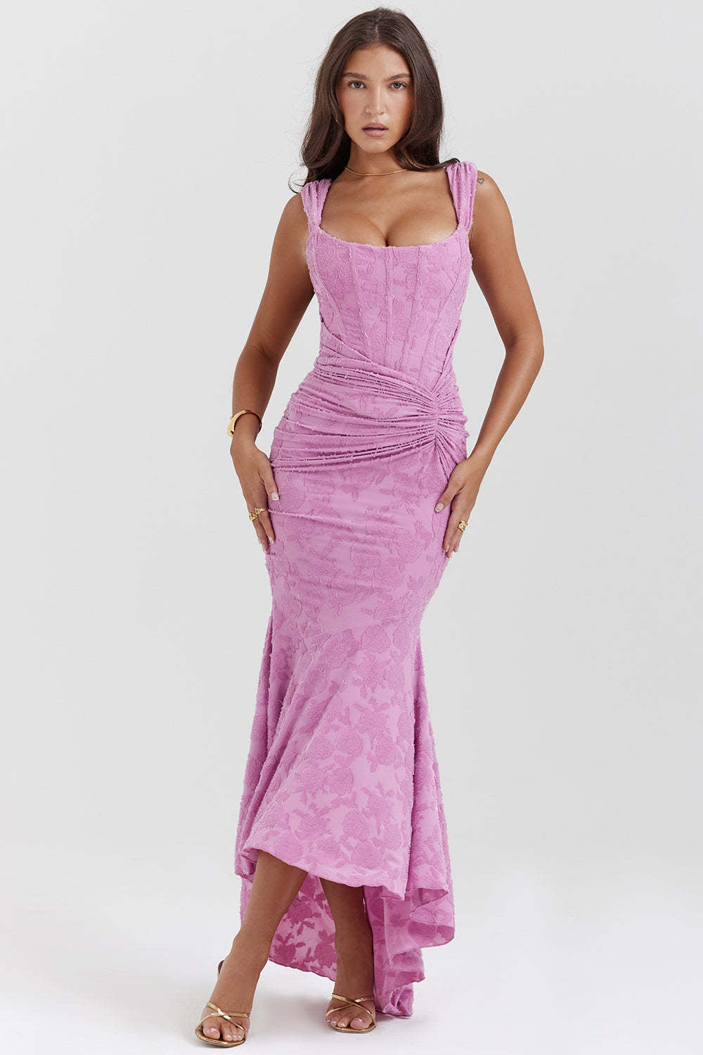 Sleeveless One Shoulder Fishbone Dress