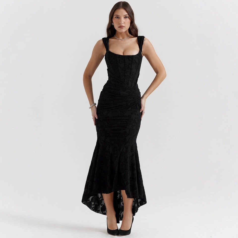 Sleeveless One Shoulder Fishbone Dress