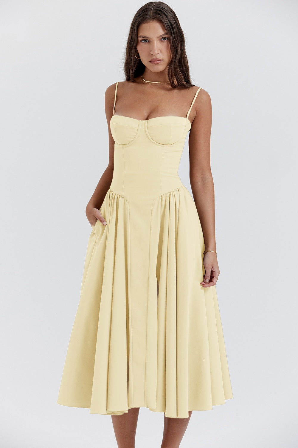 Cami Waisted Flared Swing Maxi Dress
