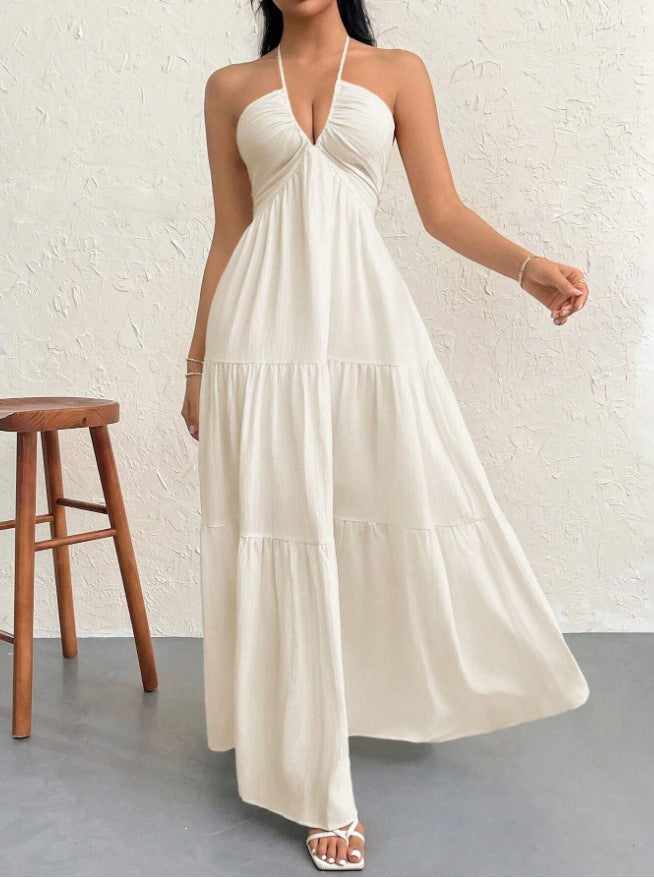Deep V Neck Suspender A-Line Dress