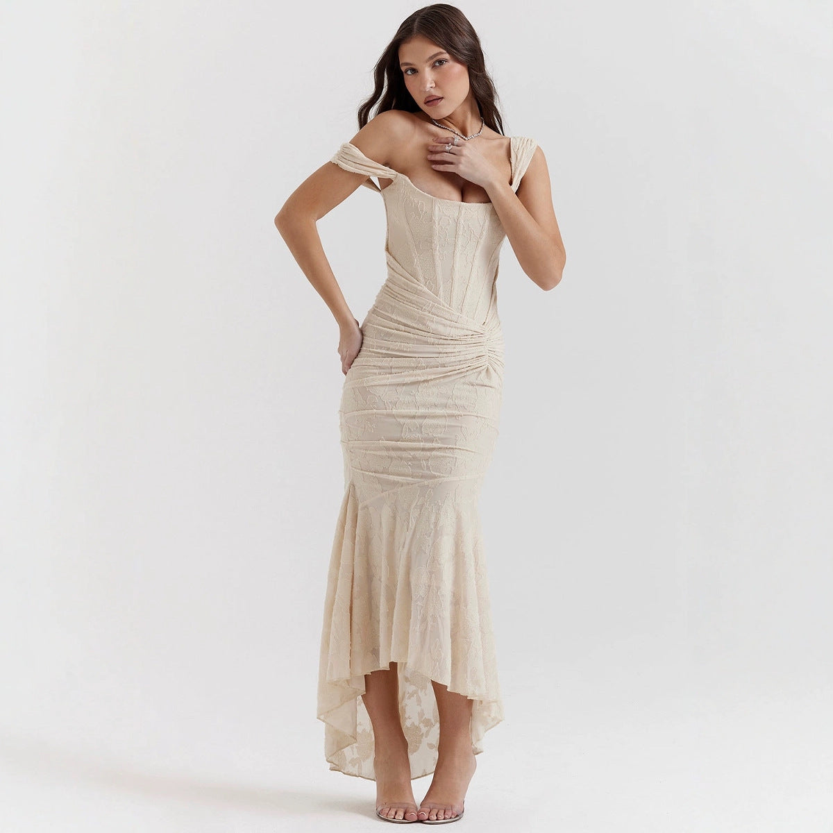 Sleeveless One Shoulder Fishbone Dress