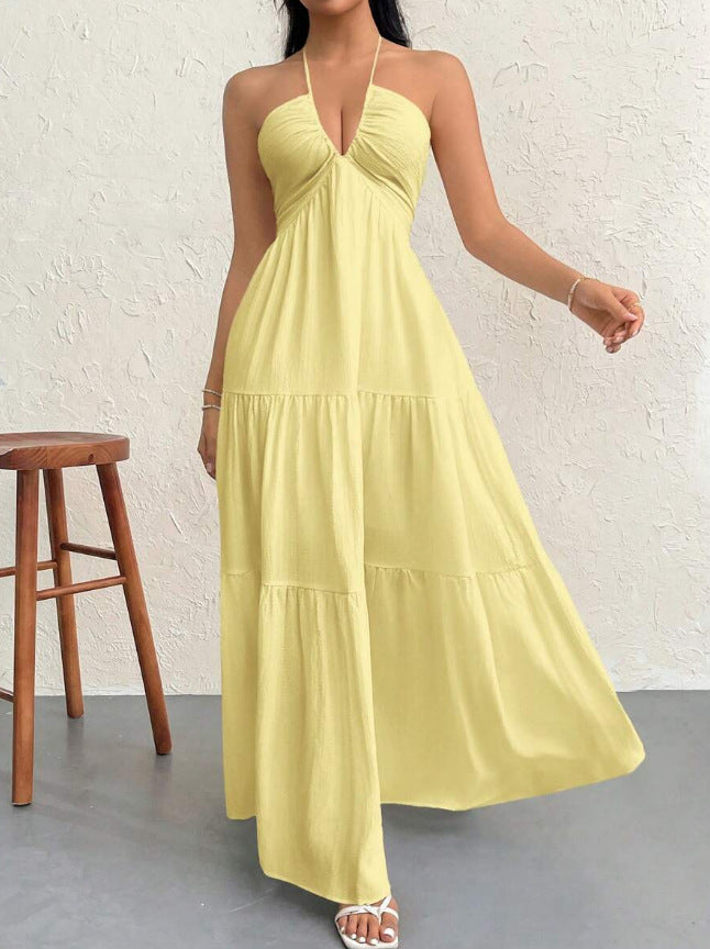 Deep V Neck Suspender A-Line Dress