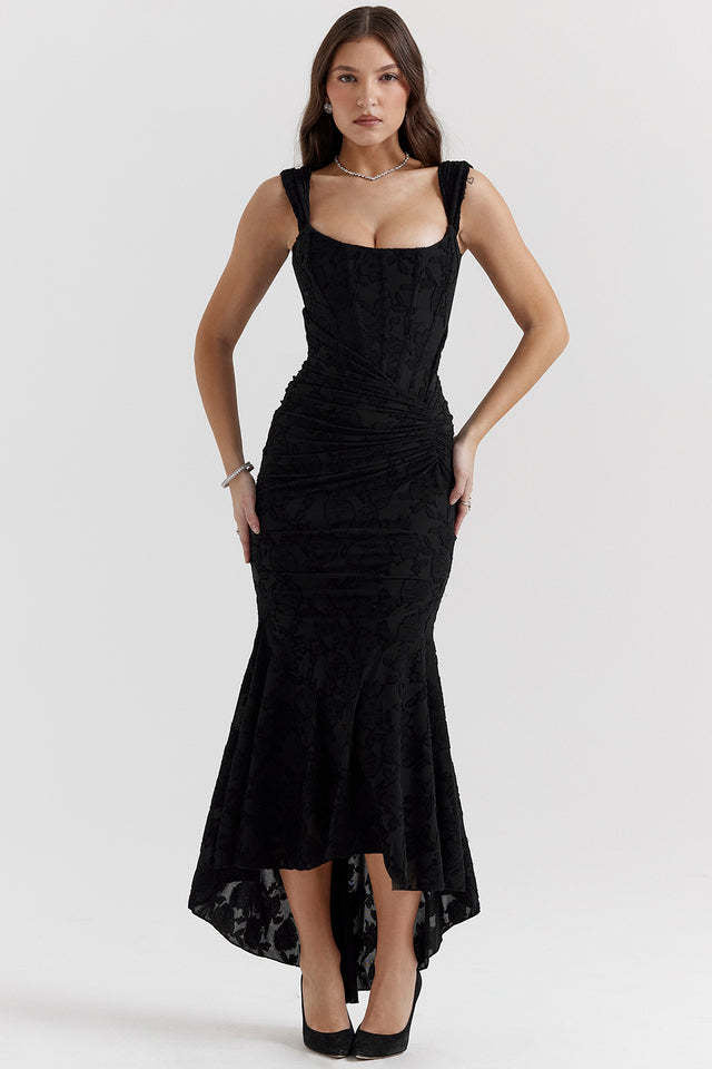 Sleeveless One Shoulder Fishbone Dress