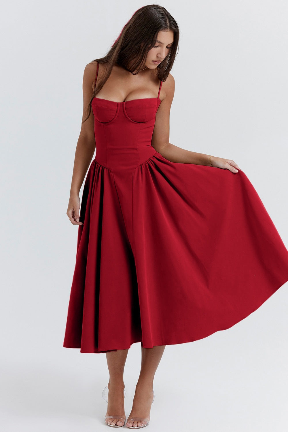 Cami Waisted Flared Swing Maxi Dress