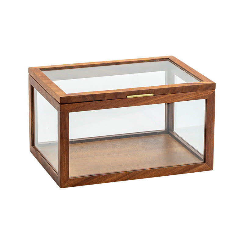 Walnut Glass Desktop Tea Dustproof Cabinet