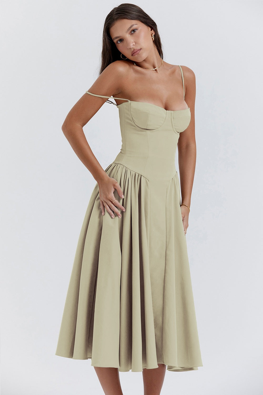 Cami Waisted Flared Swing Maxi Dress