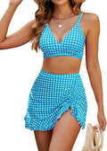 Plaid Three-Piece Bikini Set, Tummy Control Swimwear