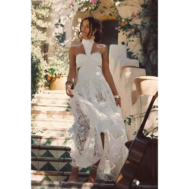 Lace Halter Neck Slimming Dress