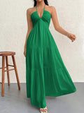 Deep V Neck Suspender A-Line Dress