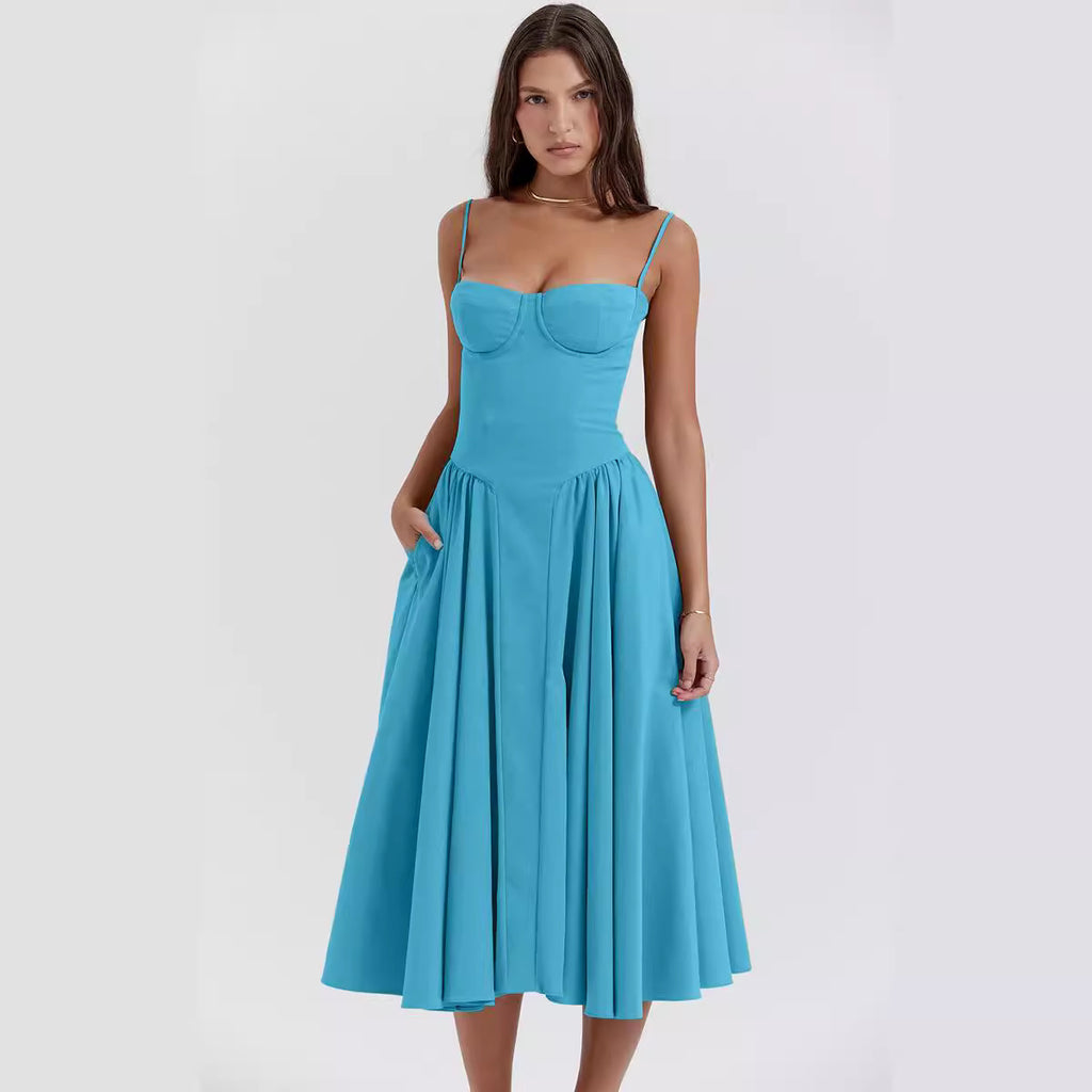 Cami Waisted Flared Swing Maxi Dress