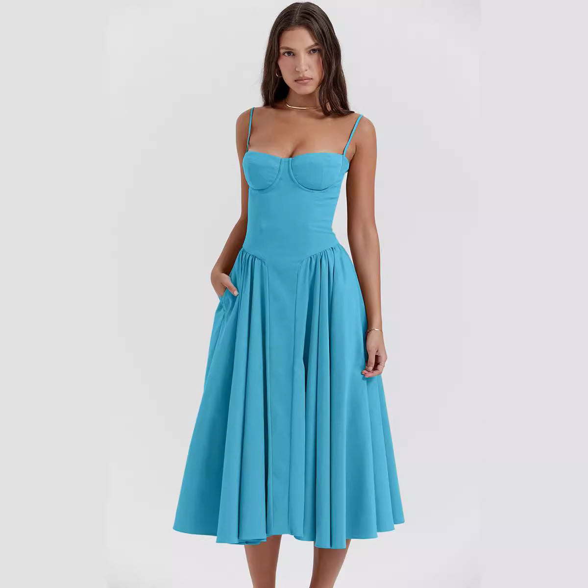 Cami Waisted Flared Swing Maxi Dress