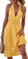 Women’s Summer Sundress – Halter Neck Elastic Waist Mini Dress