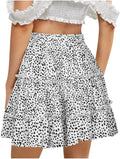 Floral Pleated A Line Mini Skirt Elastic Waist Boho Skater Skirt
