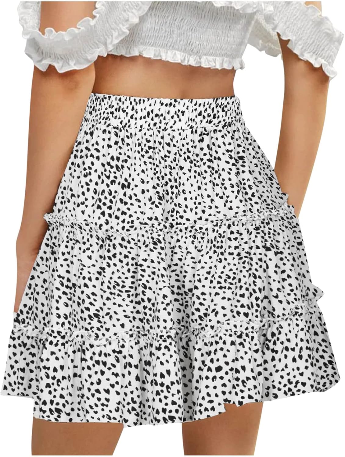 Floral Pleated A Line Mini Skirt Elastic Waist Boho Skater Skirt