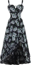 Women Floral Ruffle Maxi Dress Corset Style Summer Dress with Pockets