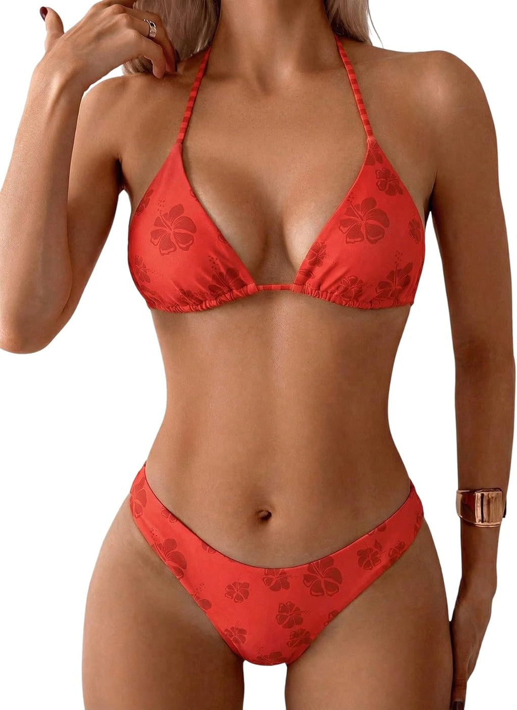 Floral Polka Dot Bikini Set Women Triangle High Cut Swimwear
