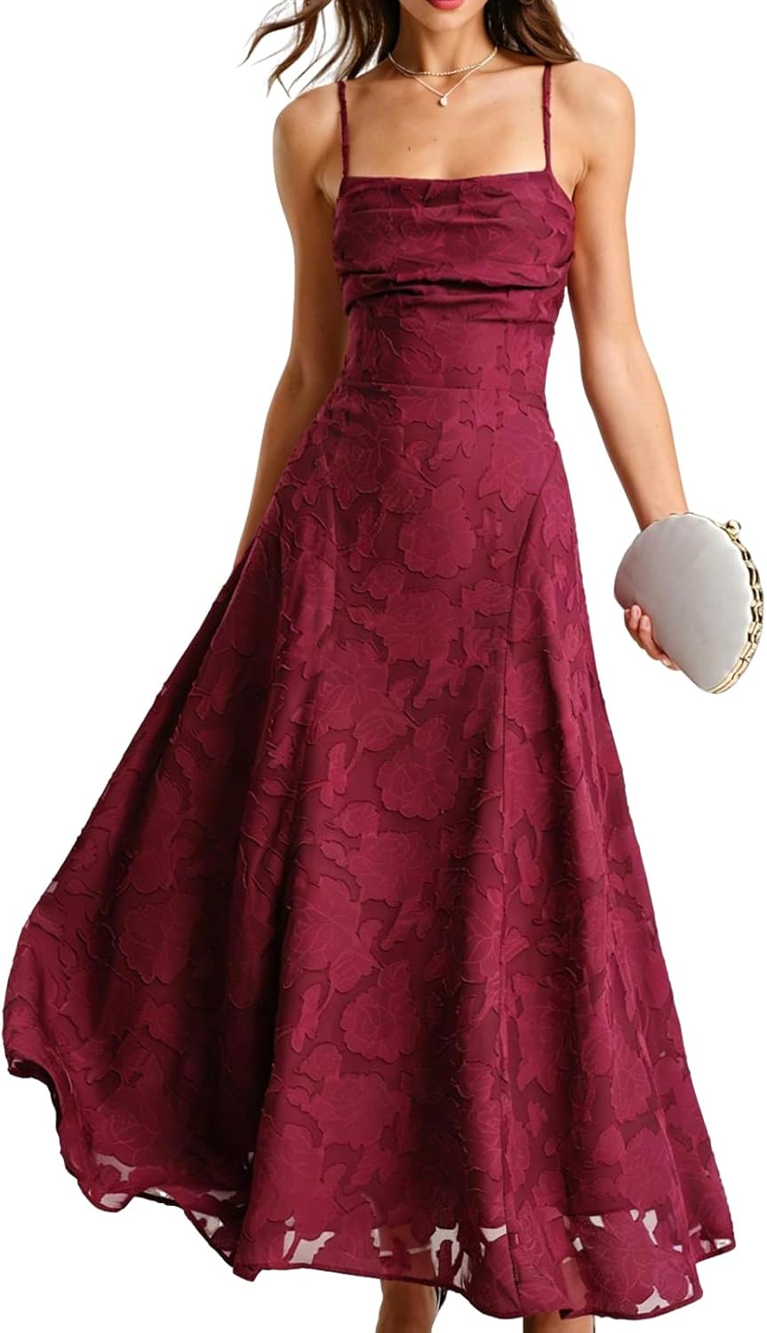 Square Neck Backless Maxi Dress A-Line Wedding Guest Beach Party