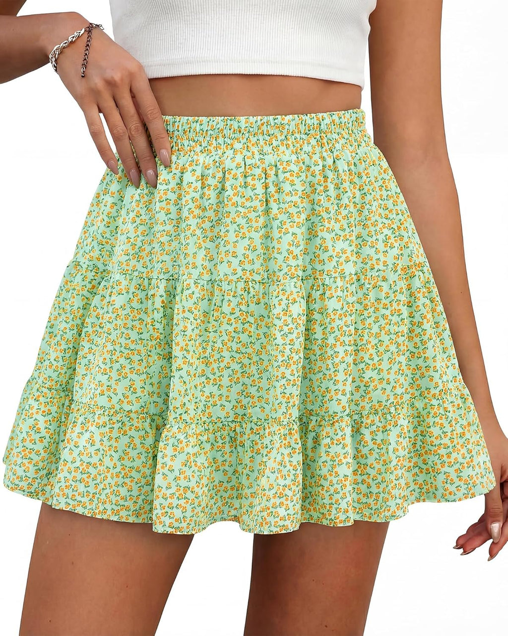 Floral High Waist Tiered Mini Skort With Shorts