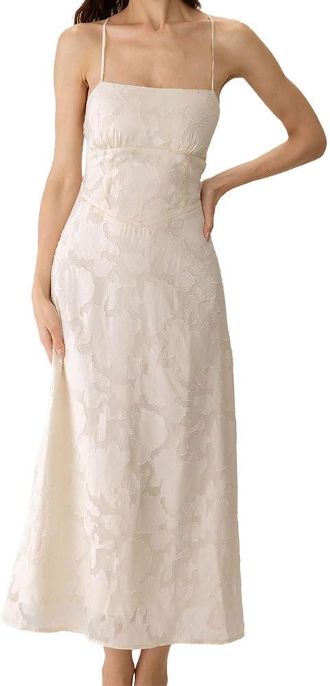 Square Neck Backless Maxi Dress A-Line Wedding Guest Beach Party