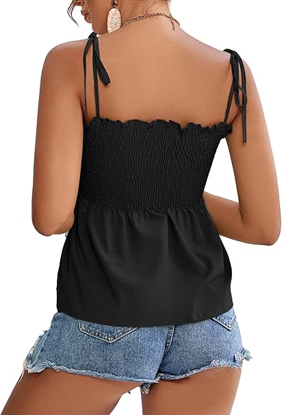Tie Shoulder Ruffle Peplum Cami Blouse