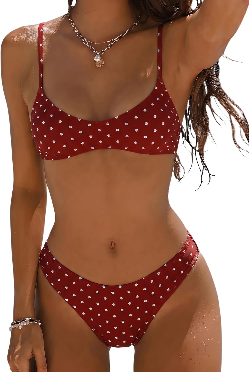 Sexy Thong Bikini Sets Polka Dots Printed Summer Beach Bathing Suit