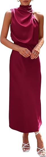 Satin Mock Neck Sleeveless Maxi Party Dress