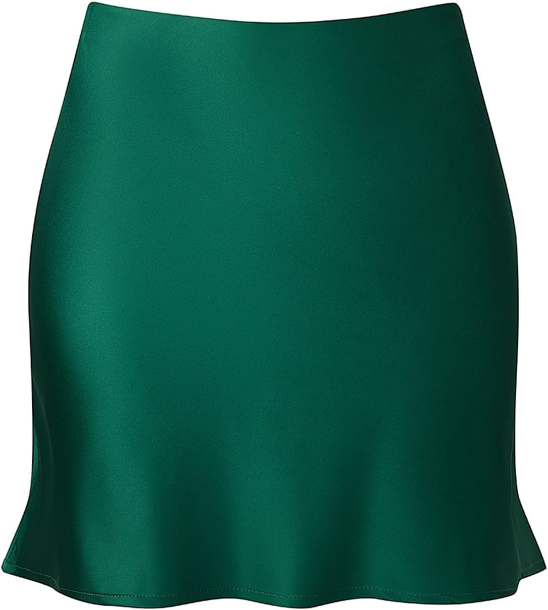 Women Satin Mini Skirt High Waist Elastic Ruffle Bodycon Short Skirt