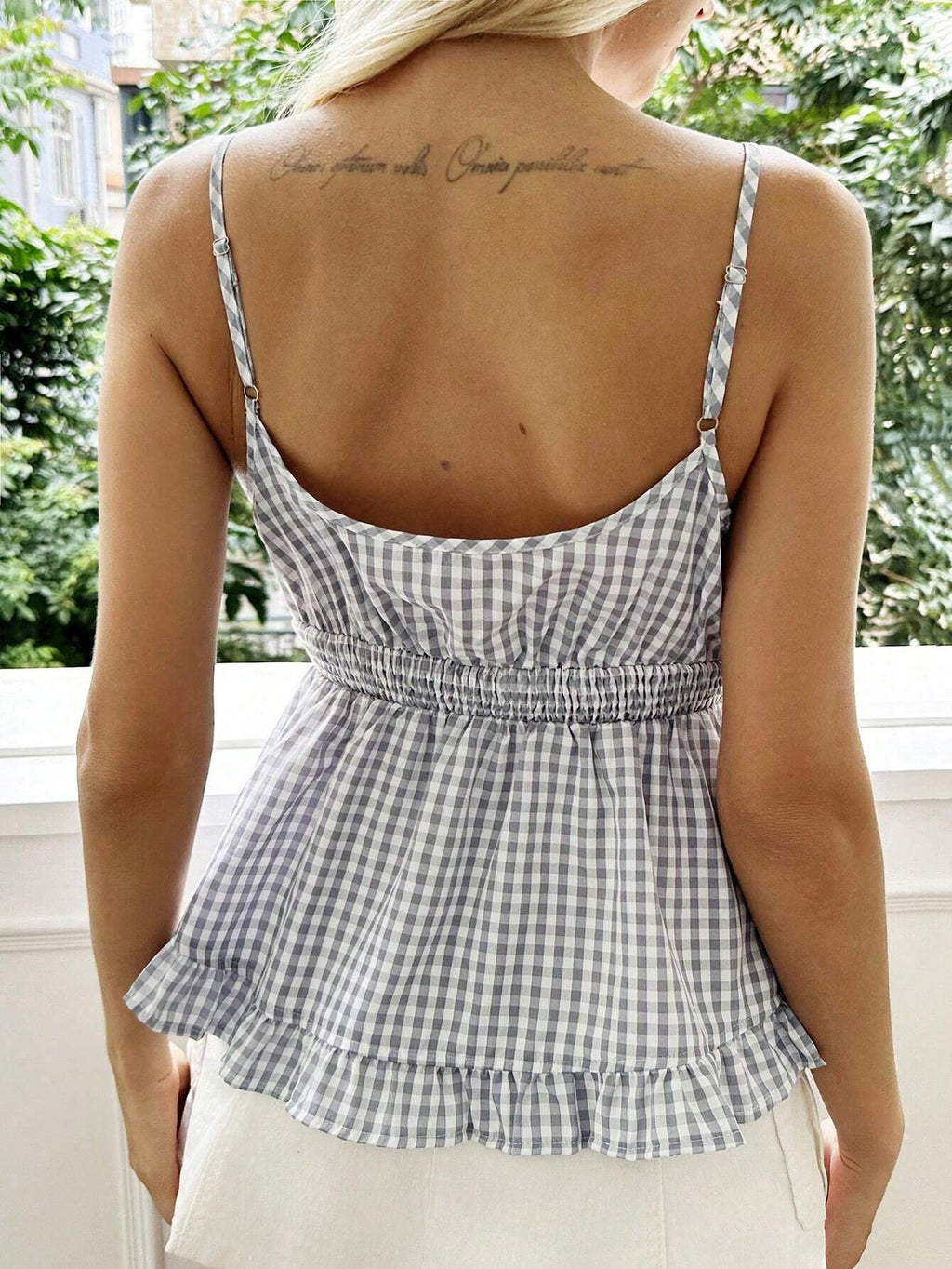Women's Gingham Babydoll Sleeveless Cami Top
