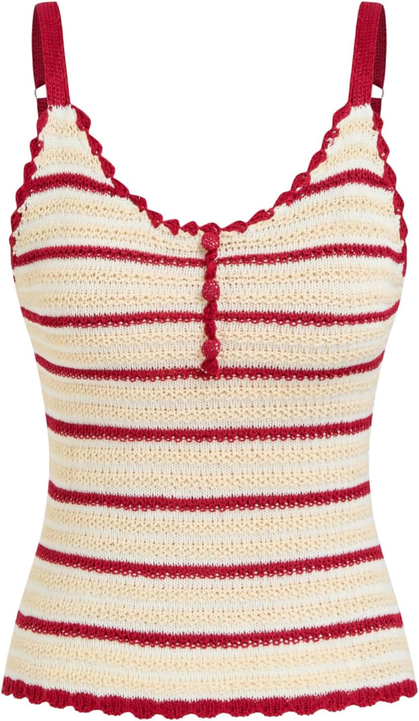 Y2K Striped Crochet Knit Sleeveless Crop Tank Top